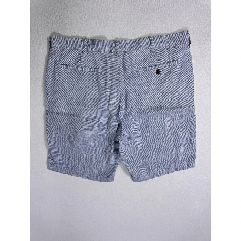 J Crew 100% Linen Shorts Men's 35x9 (37x9.5) Blue White Striped Resort Beach